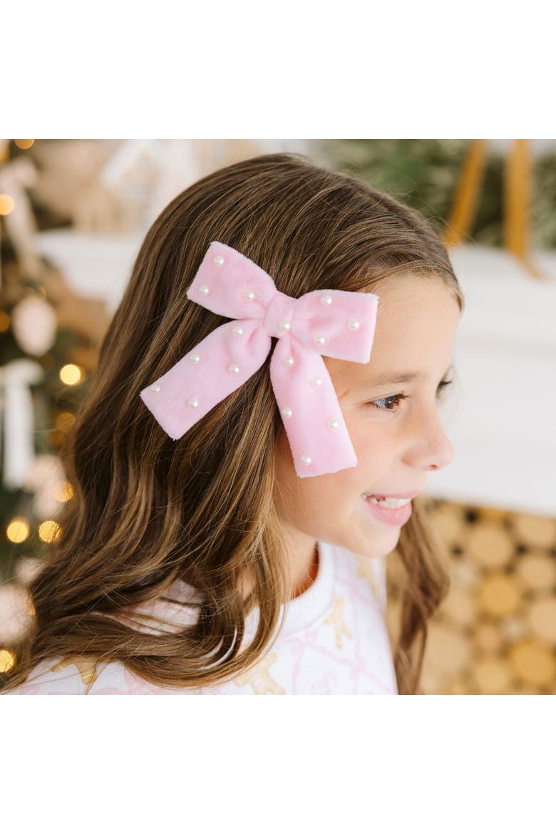 Pink Velvet Pearl Bow Clip, Alternate, color, Pink