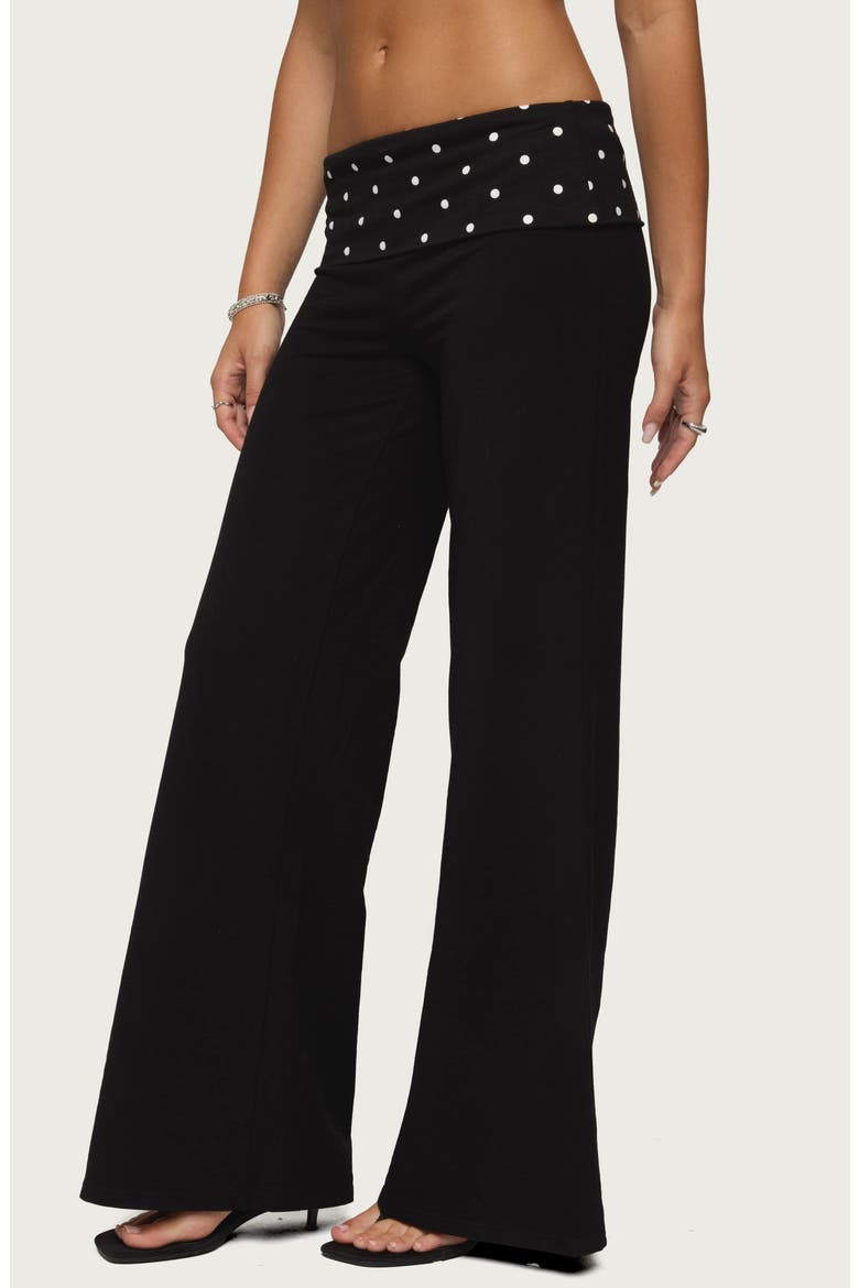 Reeva Polka Dot Foldover Pants, Alternate, color, BLACK