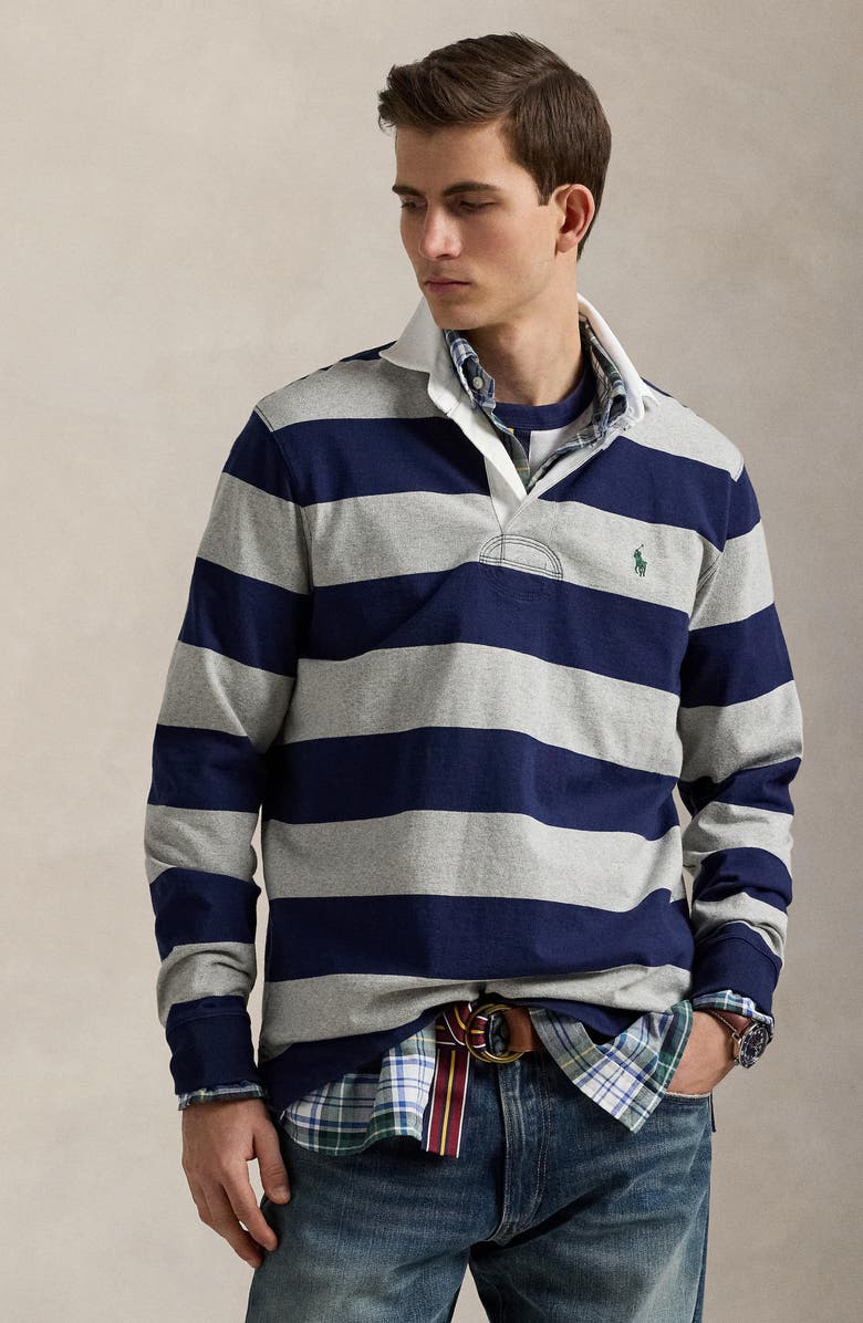 Polo Ralph Lauren The Iconic Rugby Shirt, Alternate, color, Newport Navy/Andover Heather