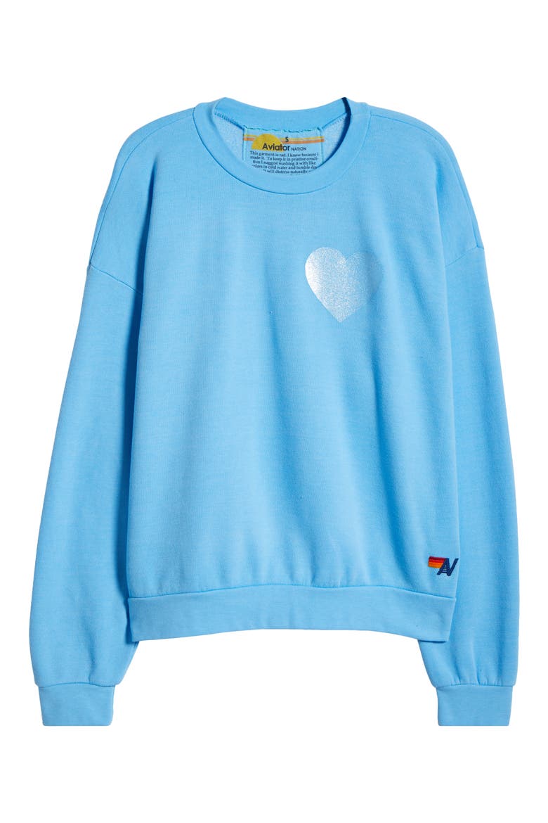 Glitter Heart Crewneck Sweatshirt, Alternate, color, SKY/ BLUE