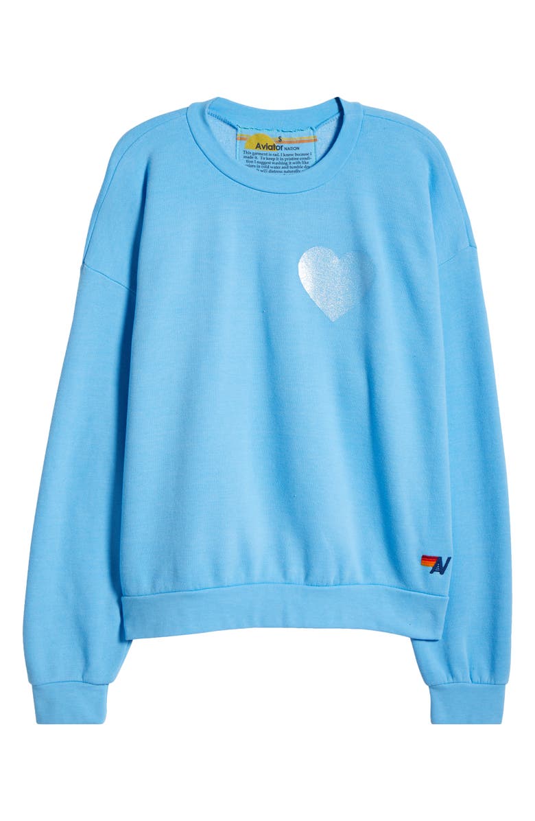 Aviator Nation Glitter Heart Crewneck Sweatshirt, Alternate, color, Sky/ Blue