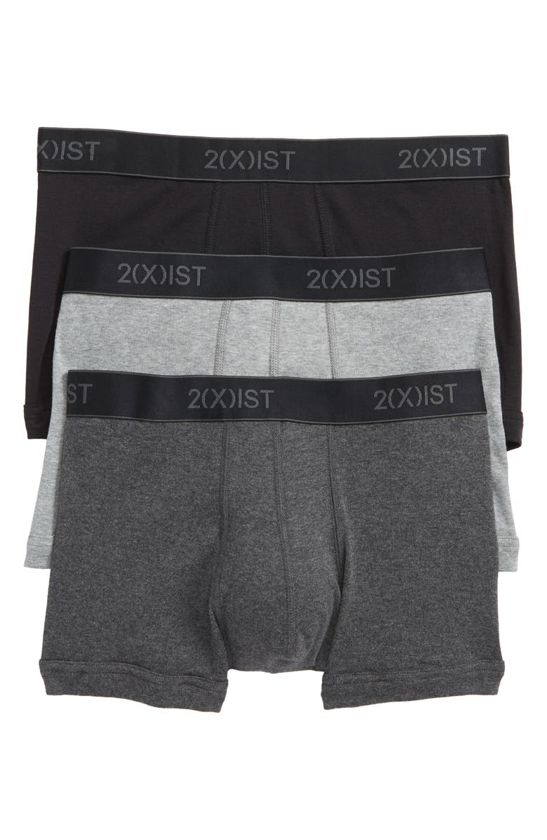 2(x)ist 3-Pack Cotton No Show Trunks, Main, color, Black/ Heather Grey/ Charcoal