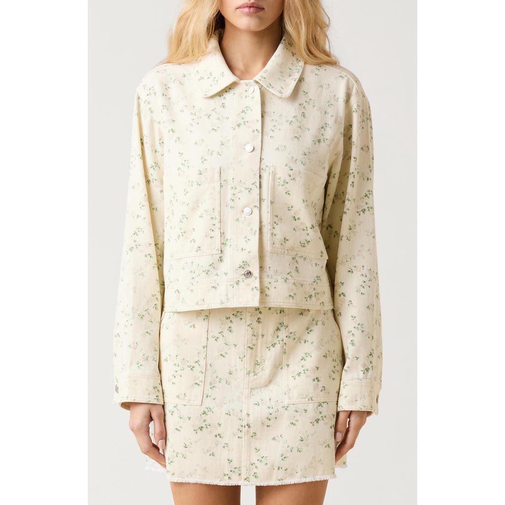 Le Jean Cora Print Denim Jacket In White
