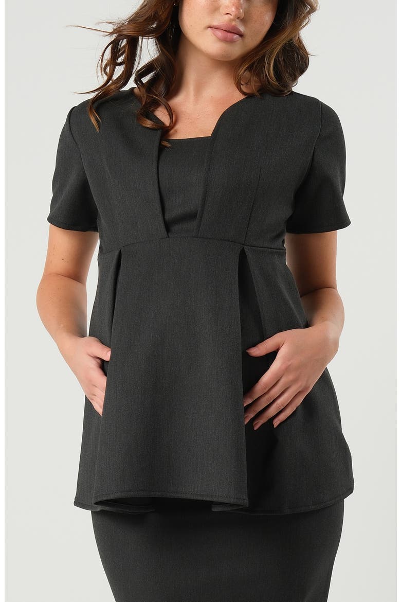 Box Pleat Maternity/Nursing Top, Alternate, color, DARK GREY