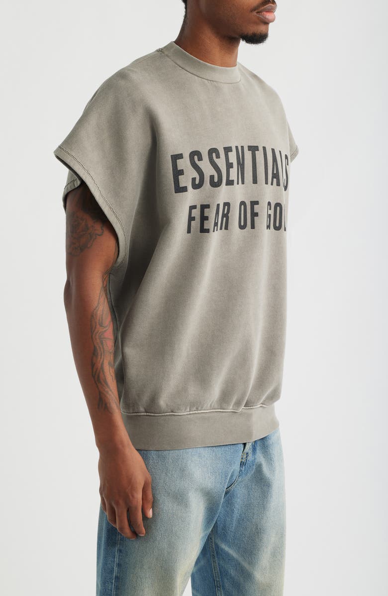 Fear of God Essentials Relaxed Cutoff Fleece Sweatshirt, Alternate, color, Washed Seal