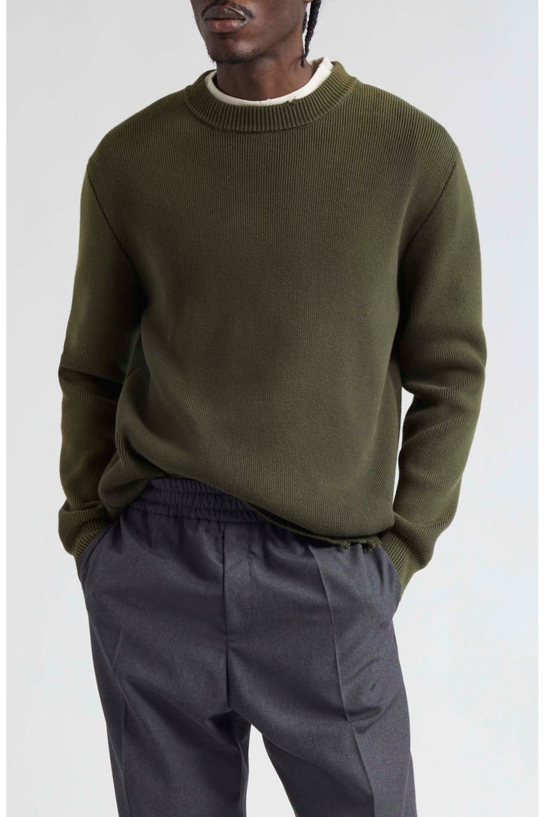 Distressed Cotton Blend Sweater, Main, color, MILITARY GREEN
