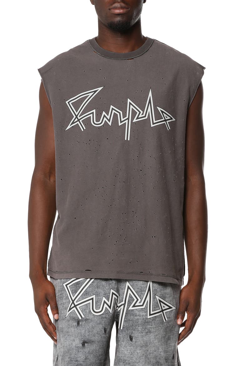 Textured Sleeveless Cotton Graphic T-Shirt, Main, color, GREY