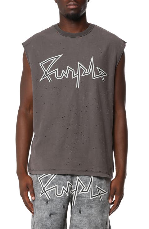 Textured Sleeveless Cotton Graphic T-Shirt