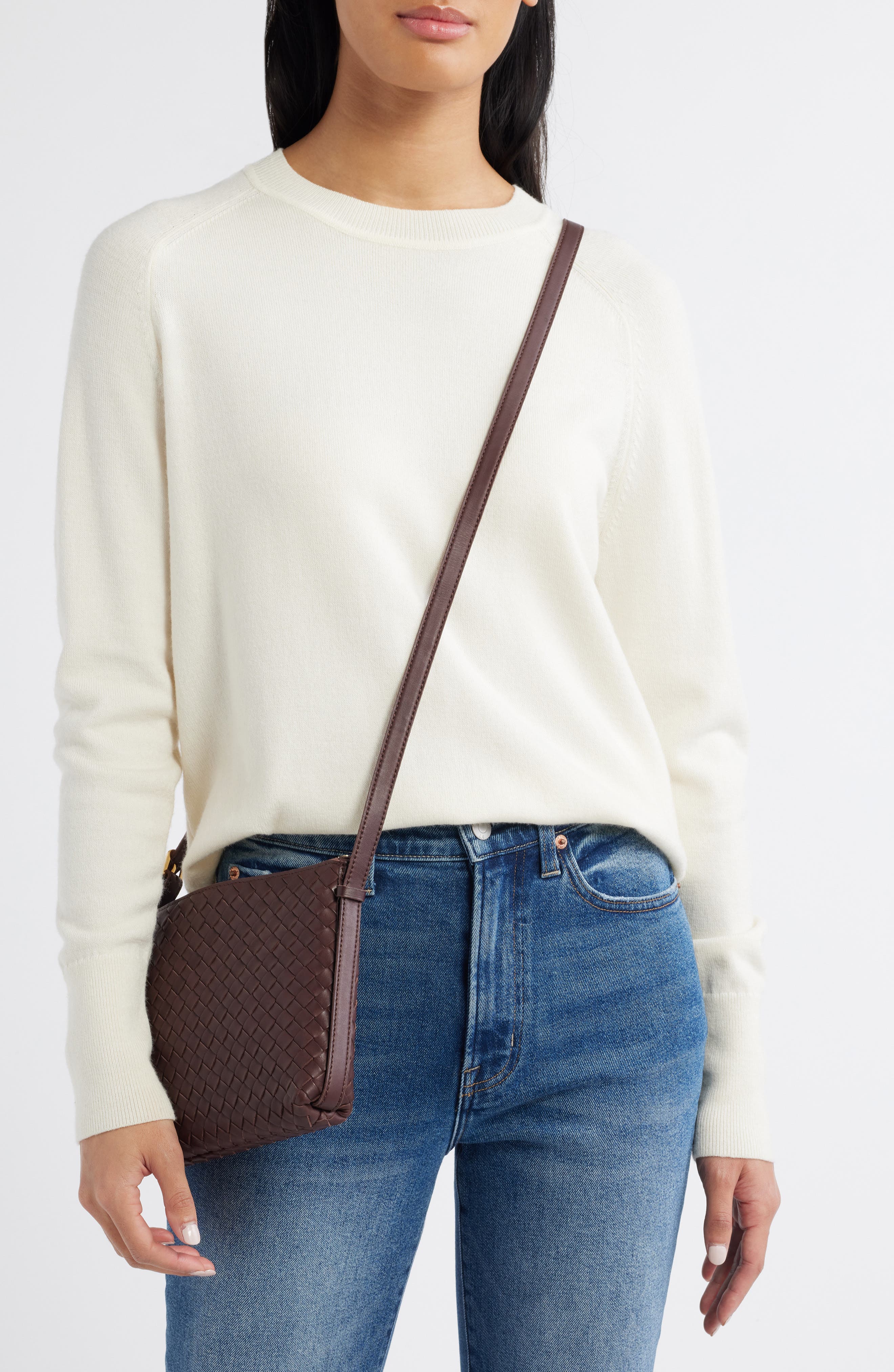 Woven Leather Crossbody Bag, Alternate, color, CHOCOLATE RAISIN