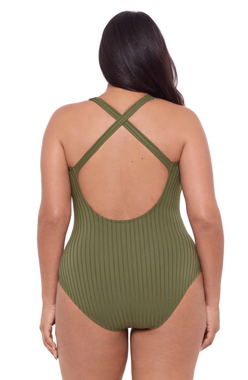 S3 Ribbed Scoopneck Crossback One Piece Swimsuit In Eucalyptus