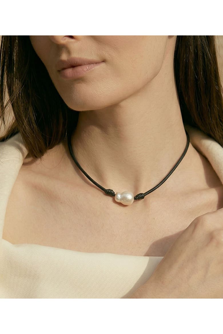 White South Sea Baroque Pearl Leather Adjustable Necklace - Various Sizes, Alternate, color, White Pearl