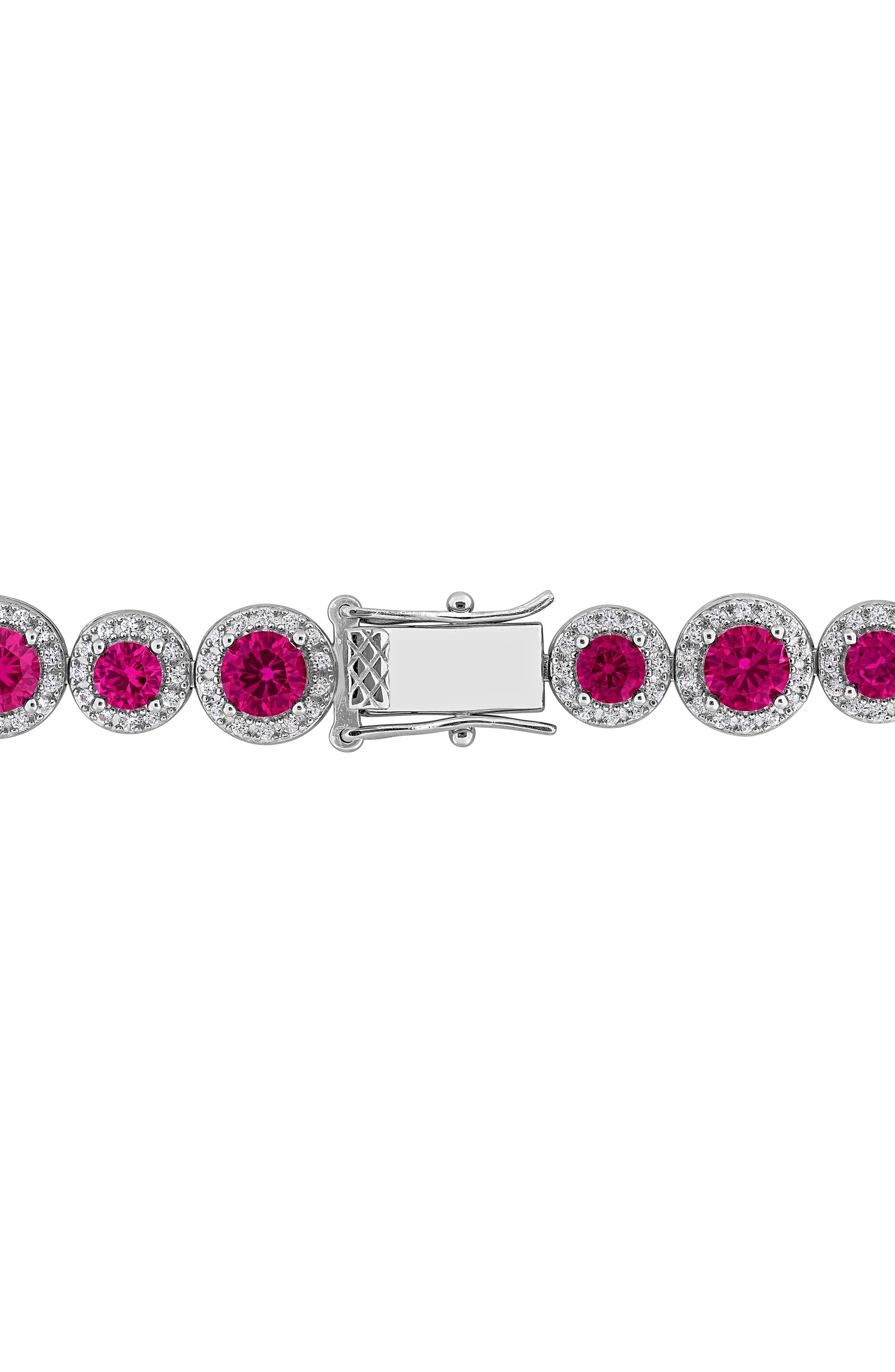 DELMAR Lab Grown Ruby & Lab Grown White Sapphire Tennis Bracelet (Women ...