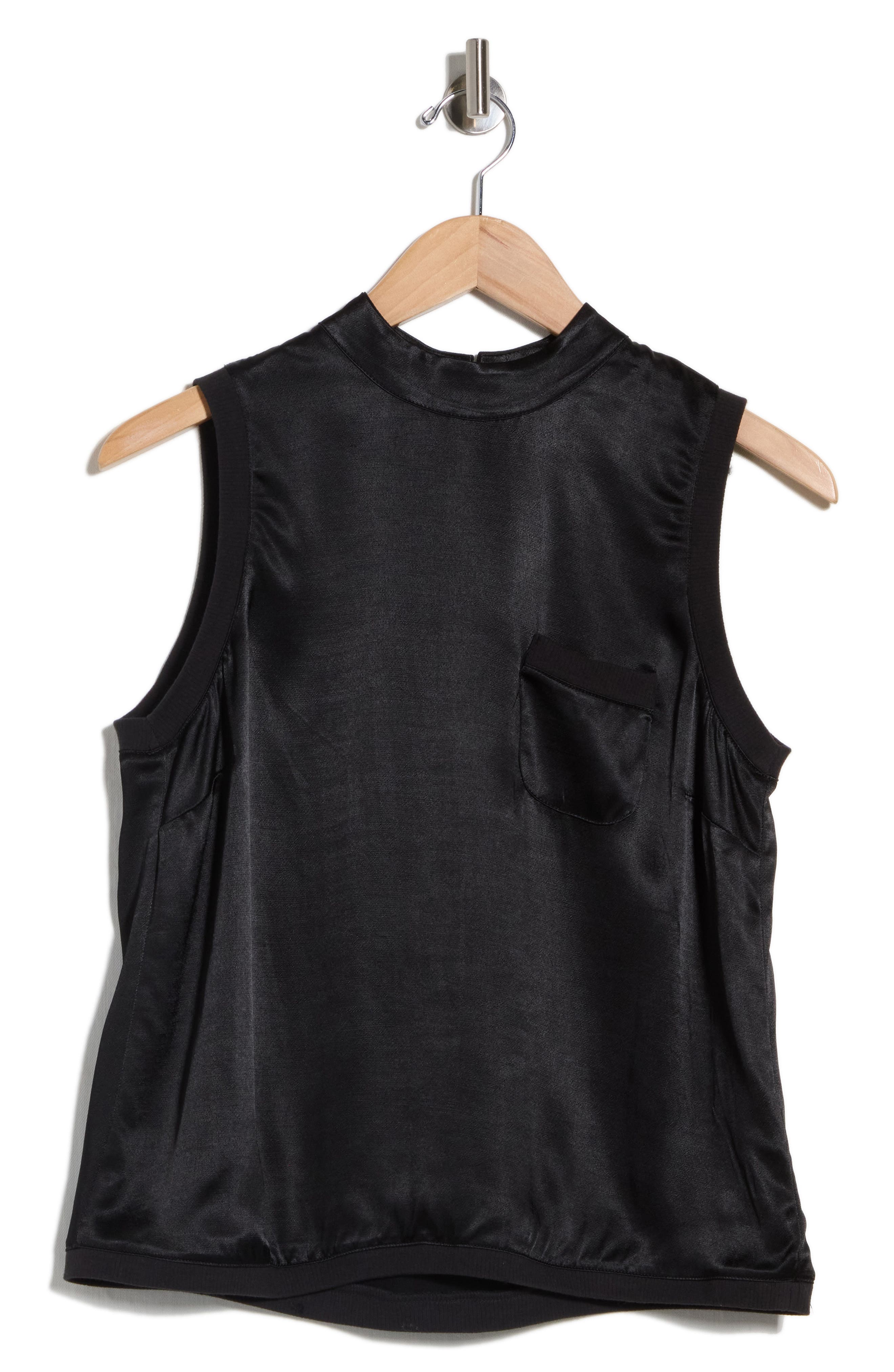 Mock Neck Sleeveless Satin Shell