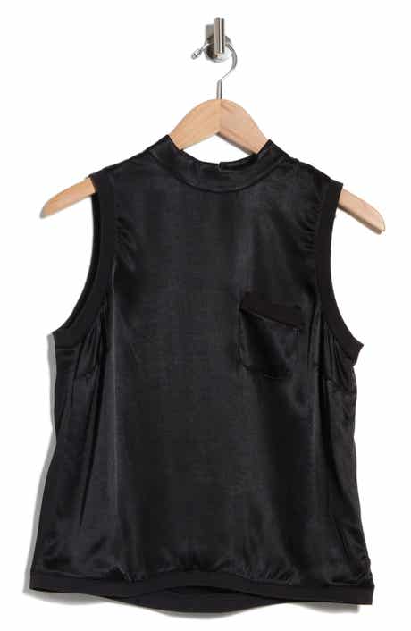Mock Neck Sleeveless Satin Shell