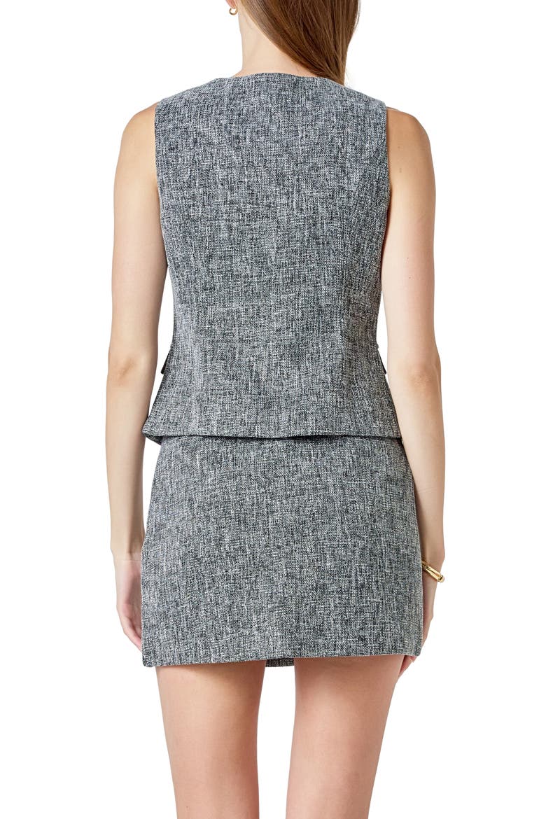 Tweed Button Vest, Alternate, color, BLACK/ WHITE