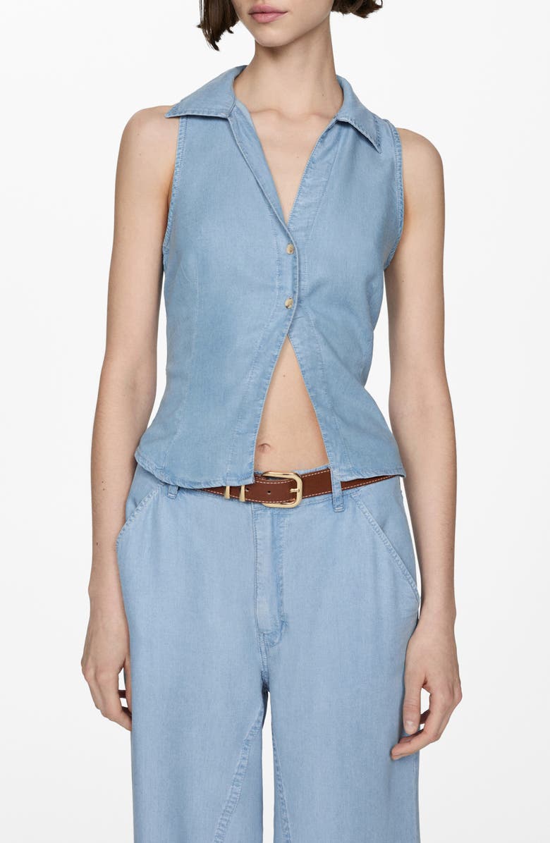 MANGO Sleeveless Button-Up Shirt, Main, color, 