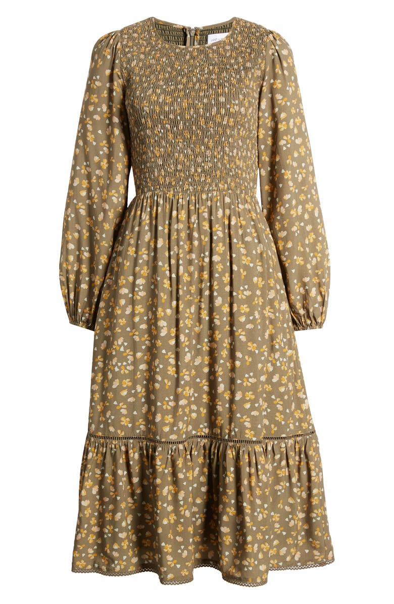 Lost + Wander Vineyards in the Valley Floral Long Sleeve Tiered Midi Dress, Alternate, color,