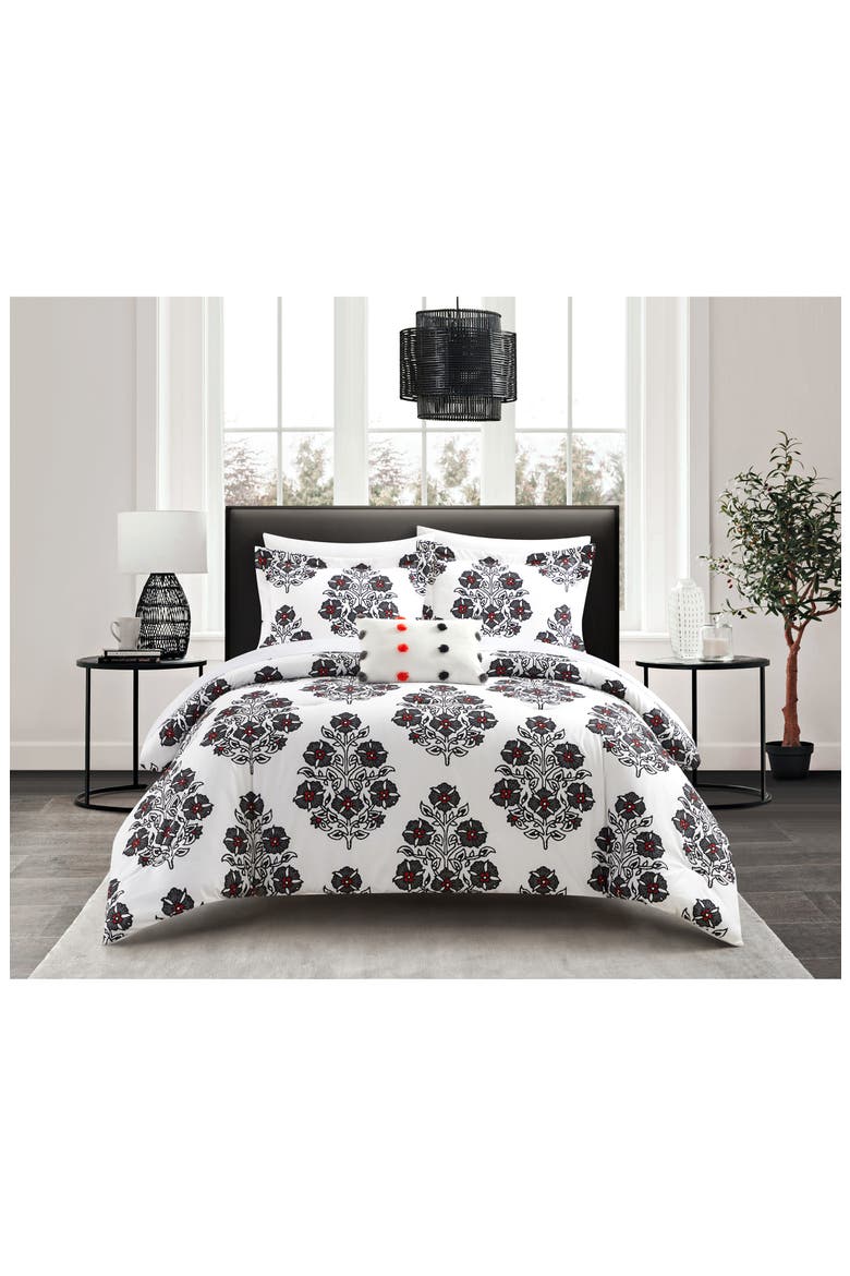 Riley Floral Medallion Comforter Set - King, Main, color, GREY