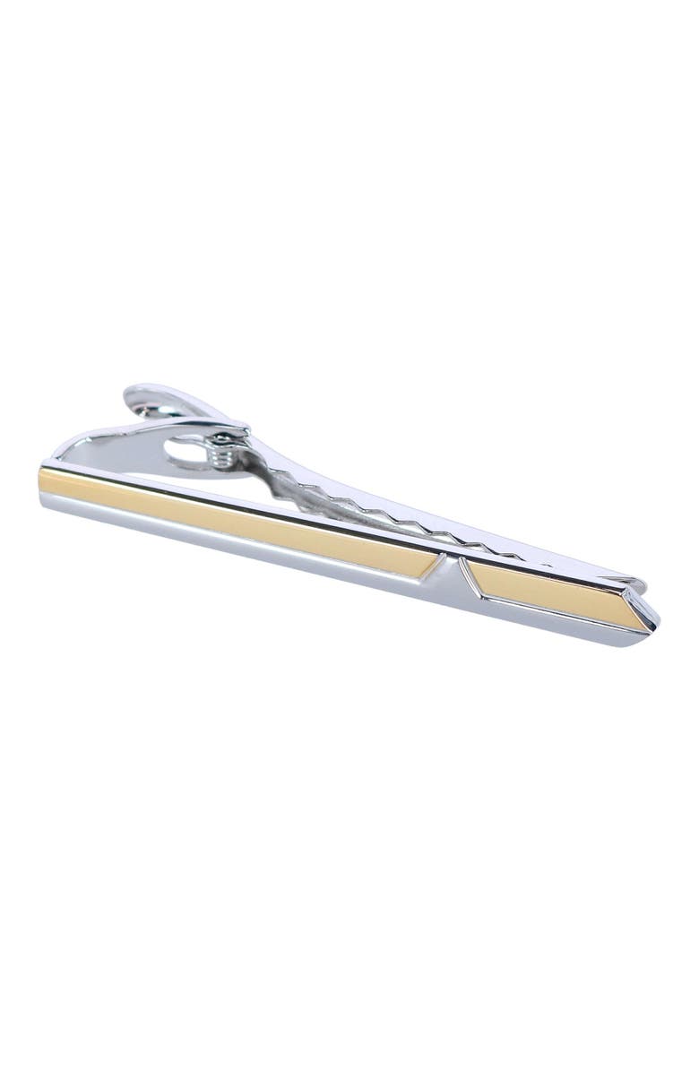 Trafalgar Brushed Rhodium and Shiny Gold Tie Bar, Main, color, Brushed Rhodium And Gold