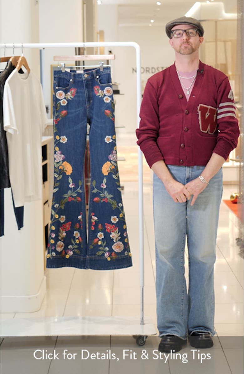Beautiful Floral Embroidered Flare Jeans, sales video thumbnail