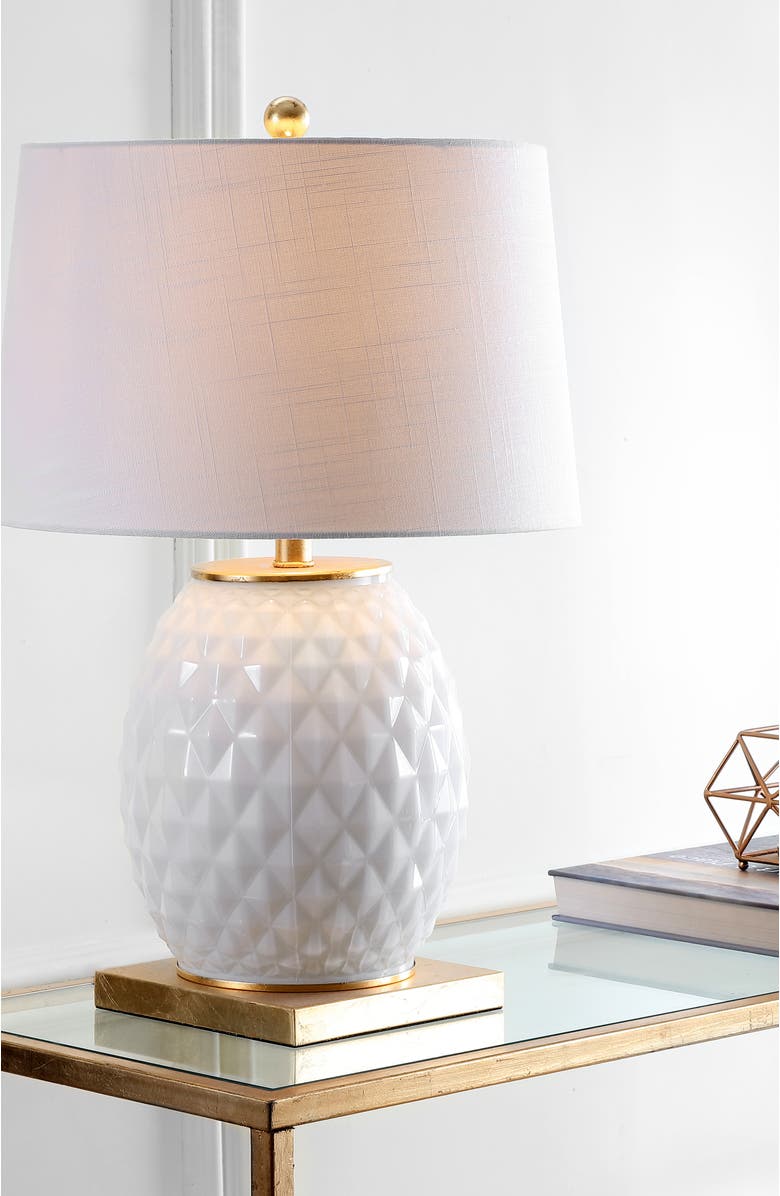 JONATHAN Y Diamond 25.5" LED Glass/Metal Table Lamp, Alternate, color, White/Gold