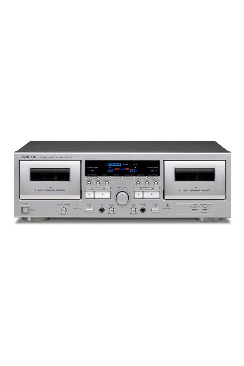 W-1200 Dual Cassette Player & Recorder with Pitch Control, Mic Input, & USB Out, Main, color, Silver