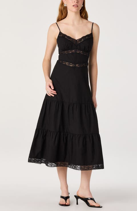Berenice Lace Detail Tiered Cotton Dress