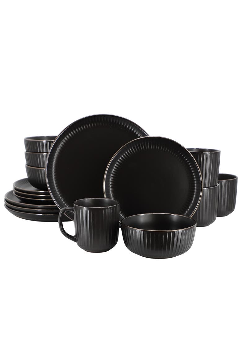 Leo 16 Piece Stoneware Dinnerware Set, Main, color, Black