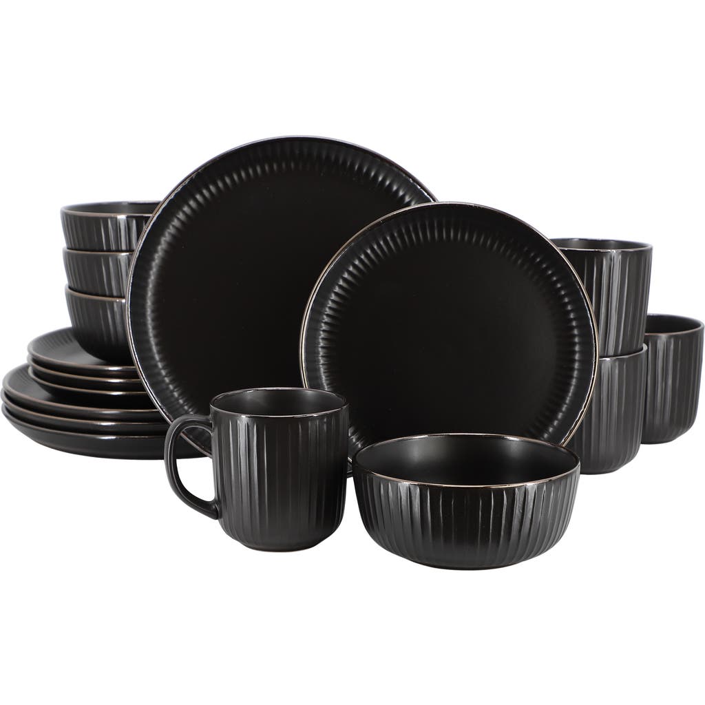 Elama Leo 16 Piece Stoneware Dinnerware Set In Black