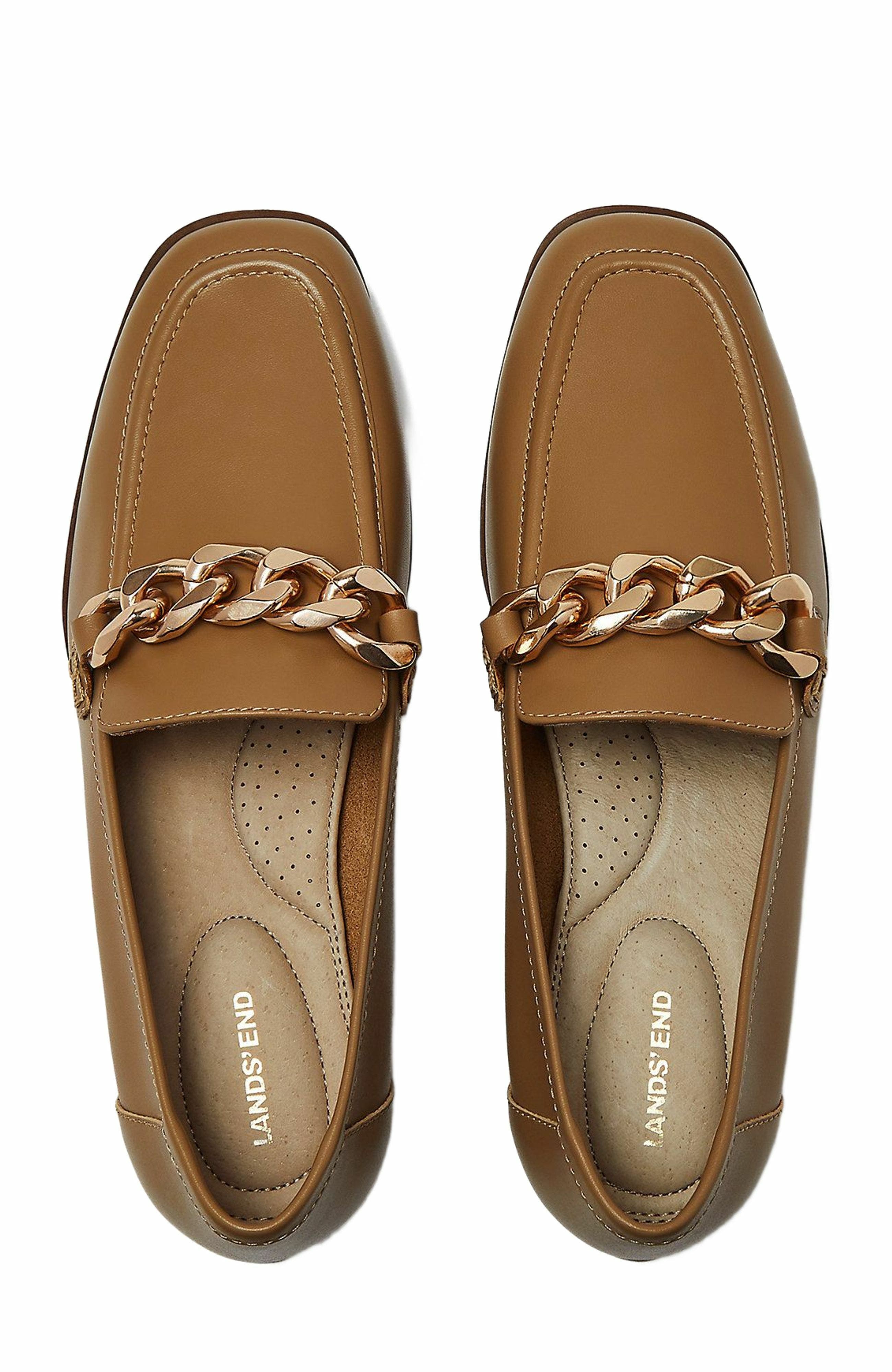 Lands' End Chain Leather Loafers, Main, color, Honey Beige Leather