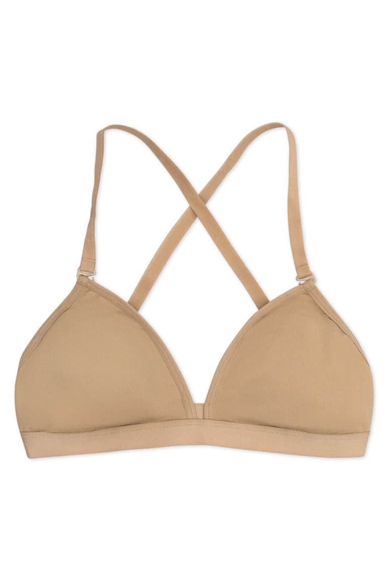 Deep Neck Clear Back Bra, Alternate, color, dark beige