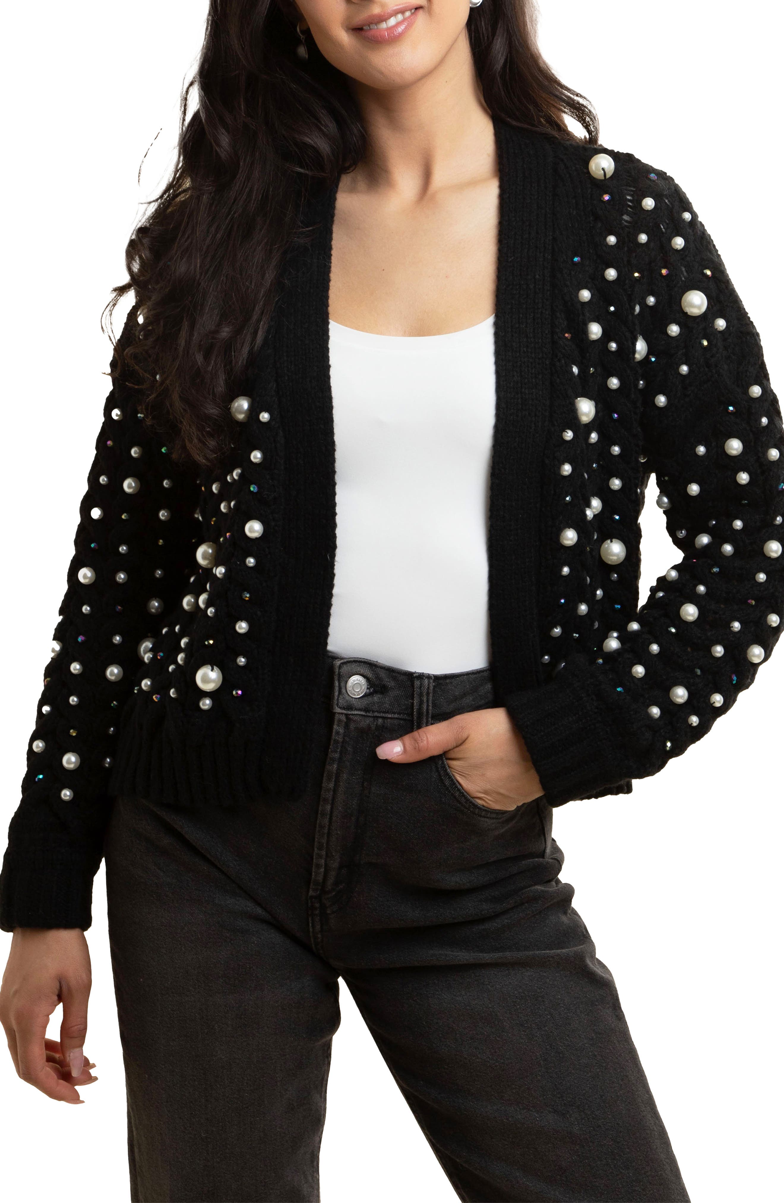 SAACHI Faux Pearl Knit Cardigan