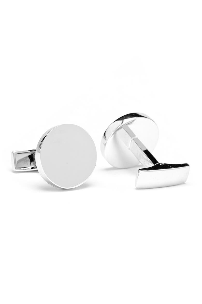 Round Sterling Silver Engravable Cuff Links, Alternate, color, SILVER