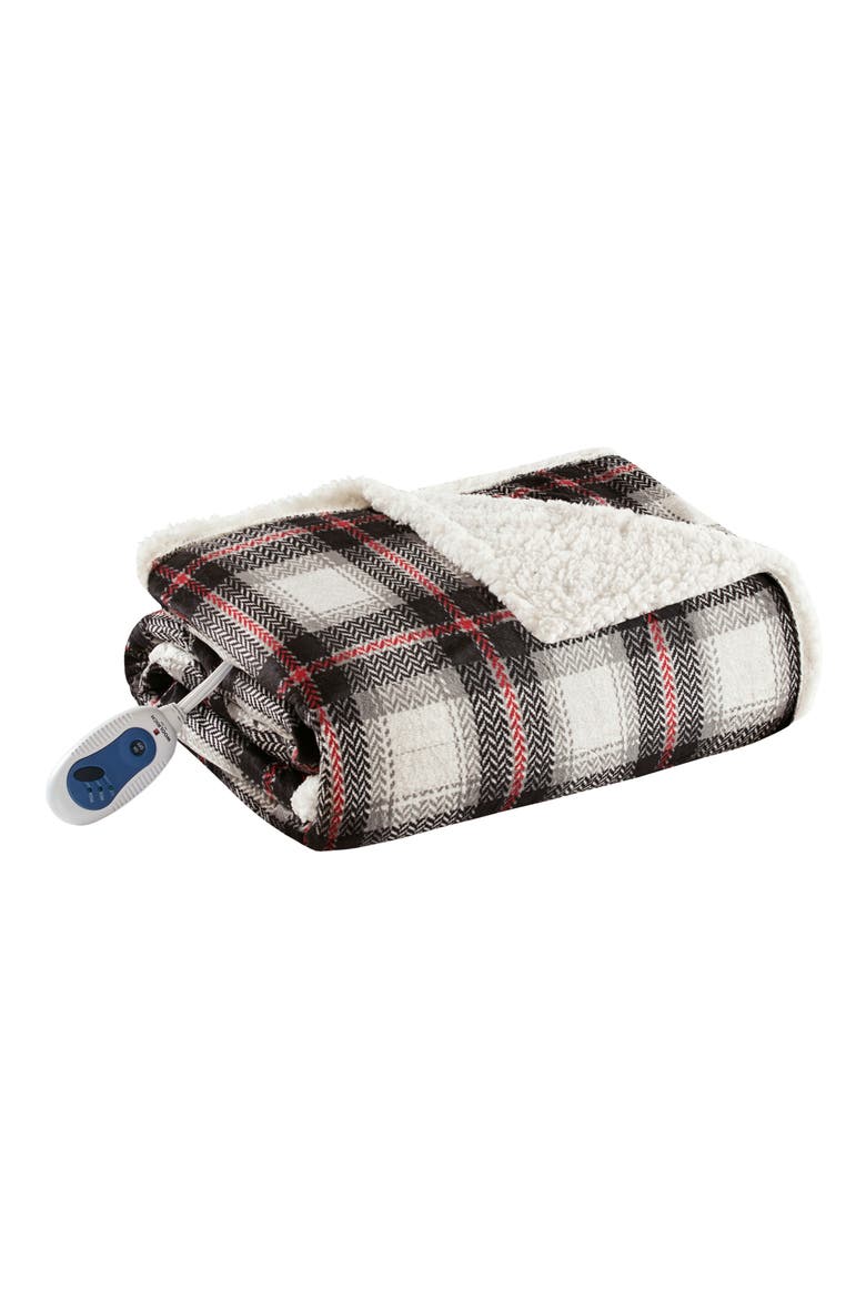 Woolrich Ridley Oversized Plaid Heated Throw - 60" x 70", Main, color, BLACK