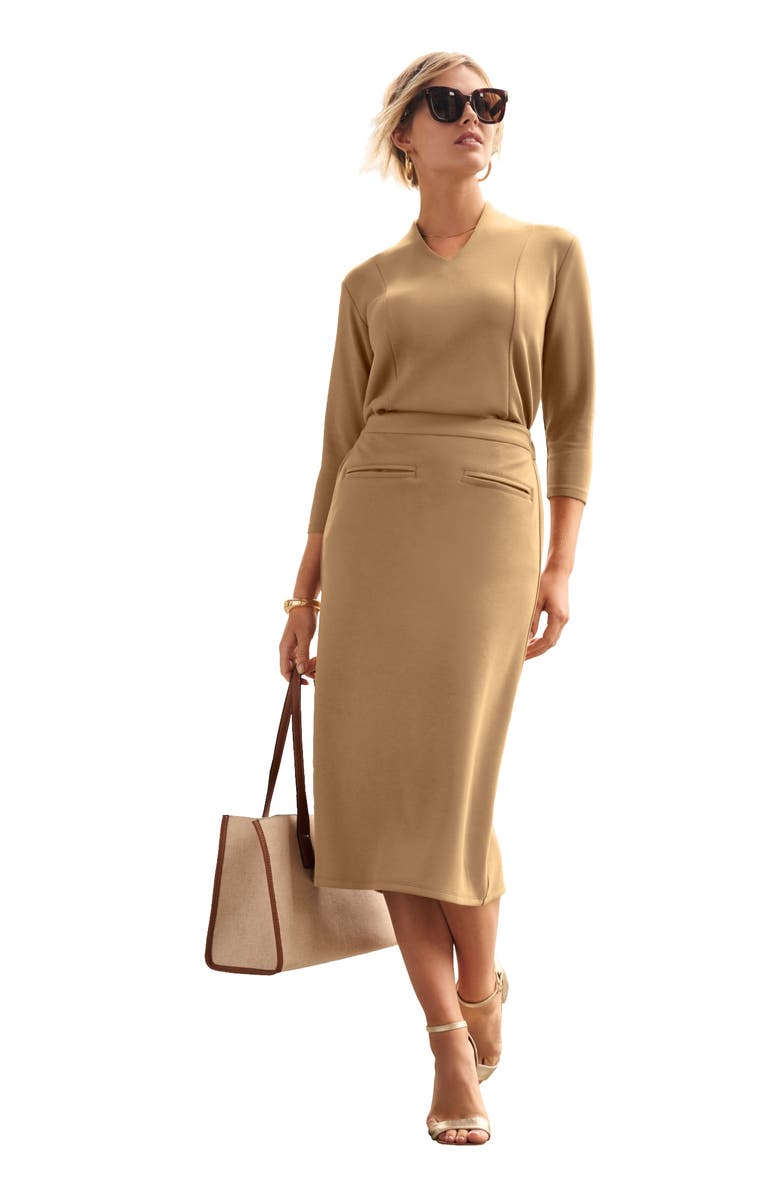 Jessica London PerfectEase Midi Skirt, Main, color, Brown Maple