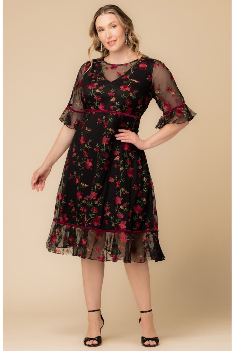 Wildflower Embroidered Dress, Alternate, color, BLACK/ RED FLORAL