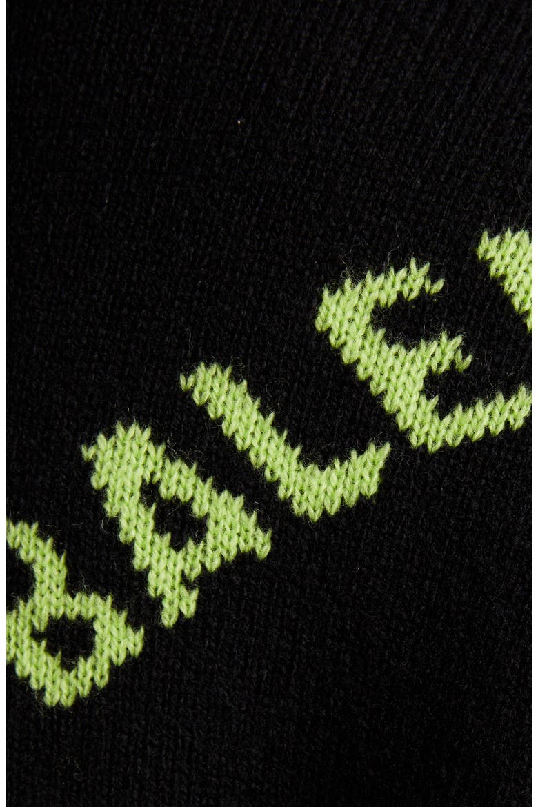 Oversize Logo Jacquard Wool Blend Sweater, Alternate, color, BLACK/ ACID GREEN