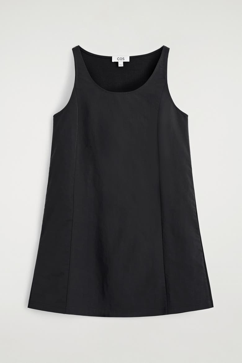 Jersey-paneled Nylon Mini Dress, Alternate, color, BLACK