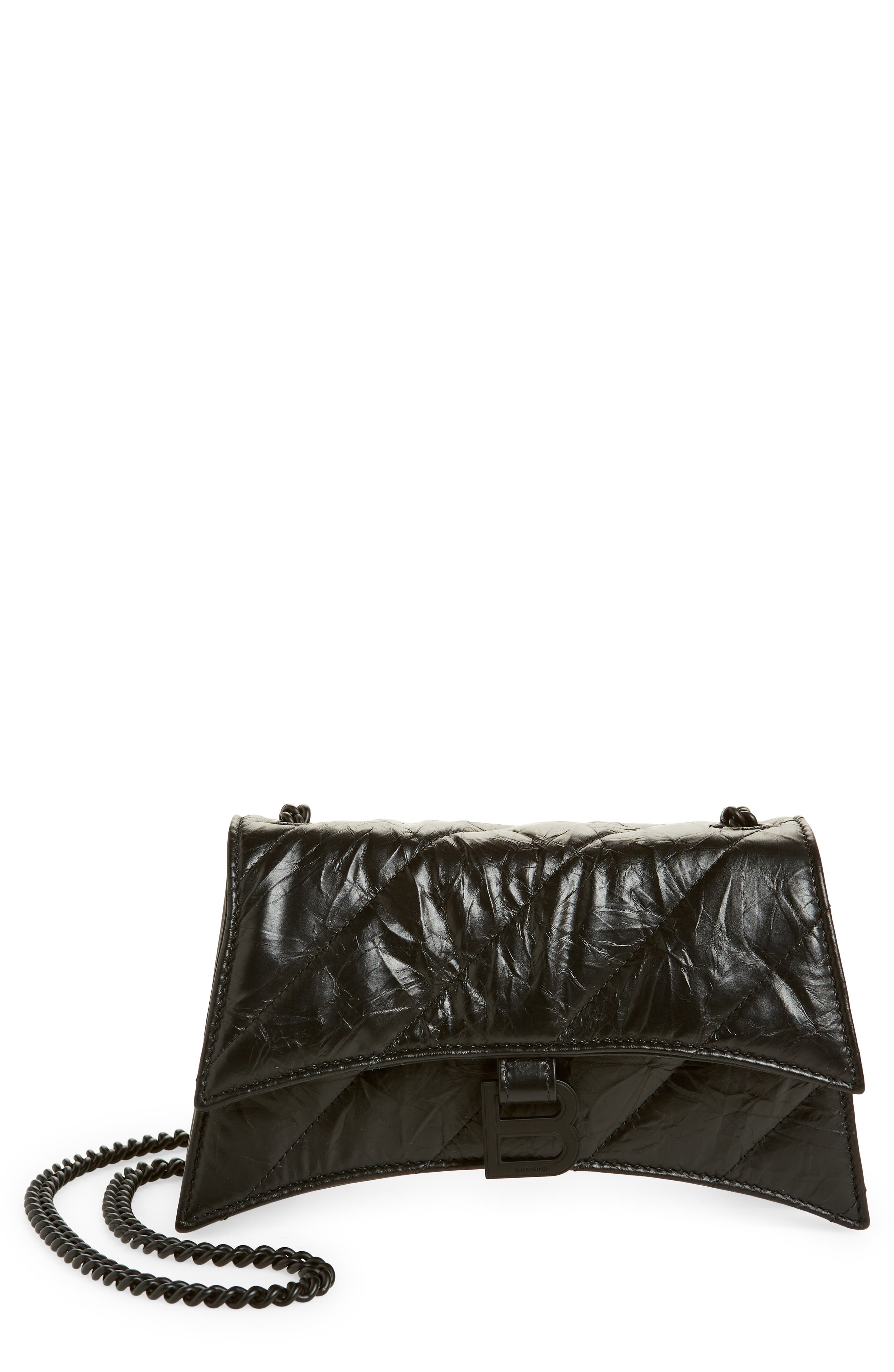 Balenciaga Crush Quilted Crinkle Leather Wallet on a Chain, Main, color, 
