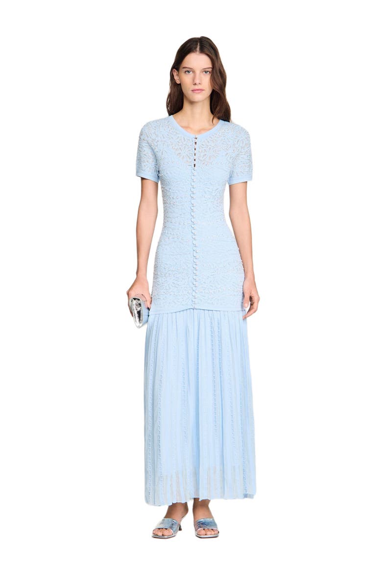 Beaded knit maxi dress, Alternate, color, Sky blue