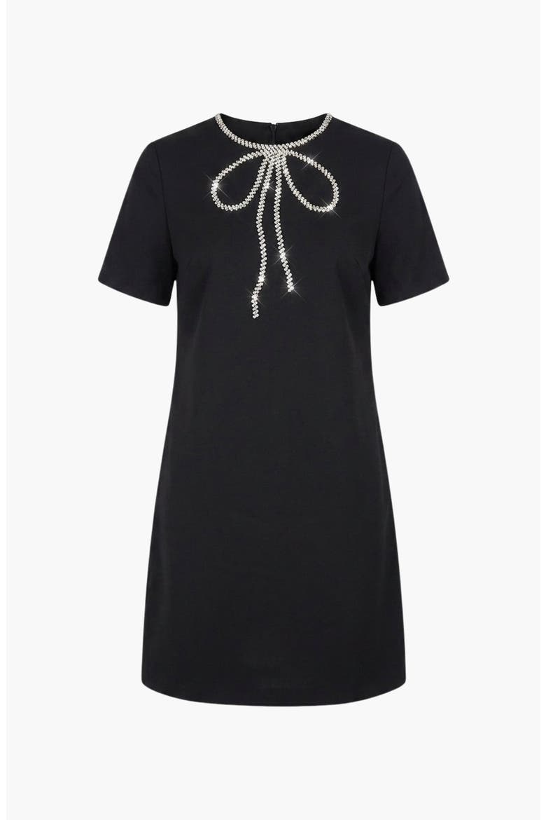 Rhinestone Bow Detail Short Sleeve Mini Dress, Alternate, color, Black