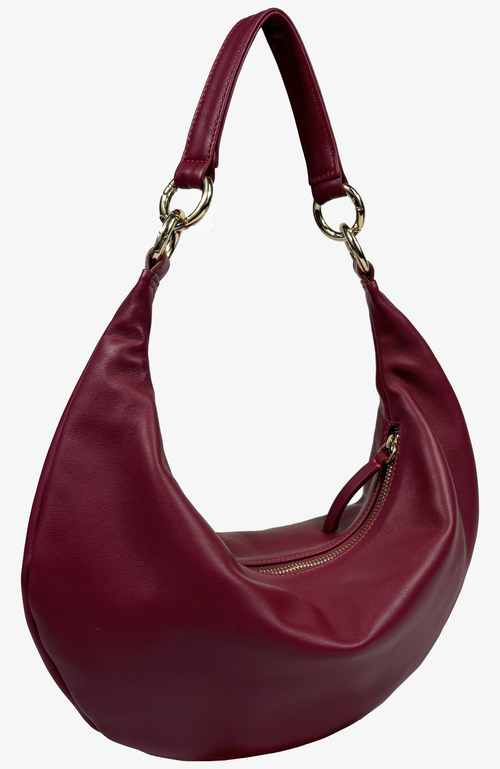 Hyer Goods Small Leather Convertible Hobo Crescent Ring Bag In Dark Cherry Red