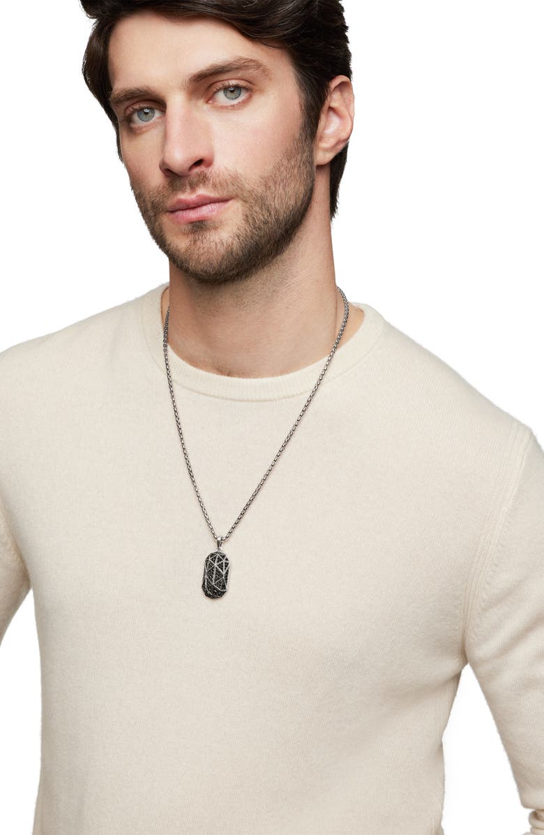 David Yurman Torqued Faceted Amulet in Sterling Silver with Pavé Black Diamonds, Alternate, color, Sterling Silver