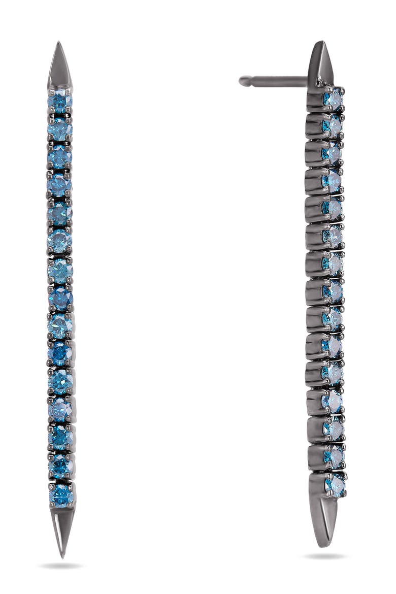14K Black Gold Blue Diamond Tennis Earrings, Main, color, BLACK GOLD