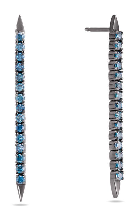 14K Black Gold Blue Diamond Tennis Earrings