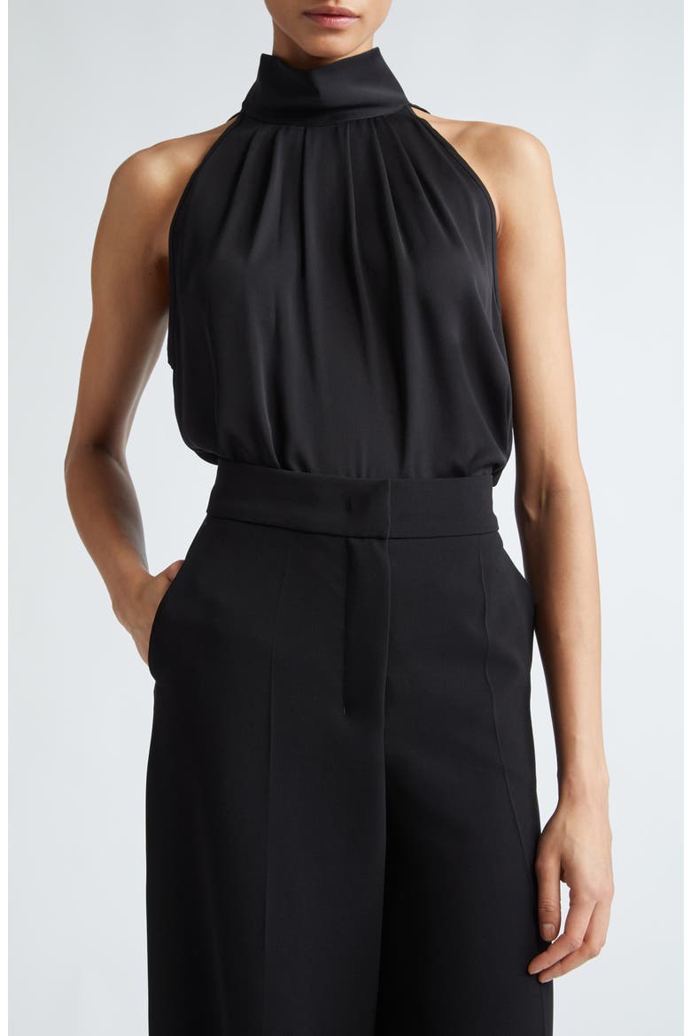 Memore Pleated Sleeveless Halter Top, Main, color, BLACK
