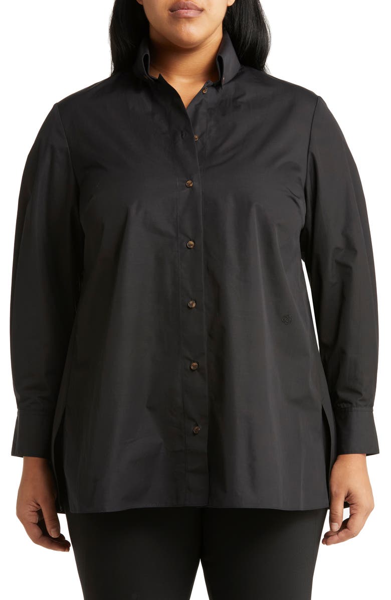 Lafayette 148 New York Organic Cotton Poplin Button-Down Peplum Shirt, Main, color,