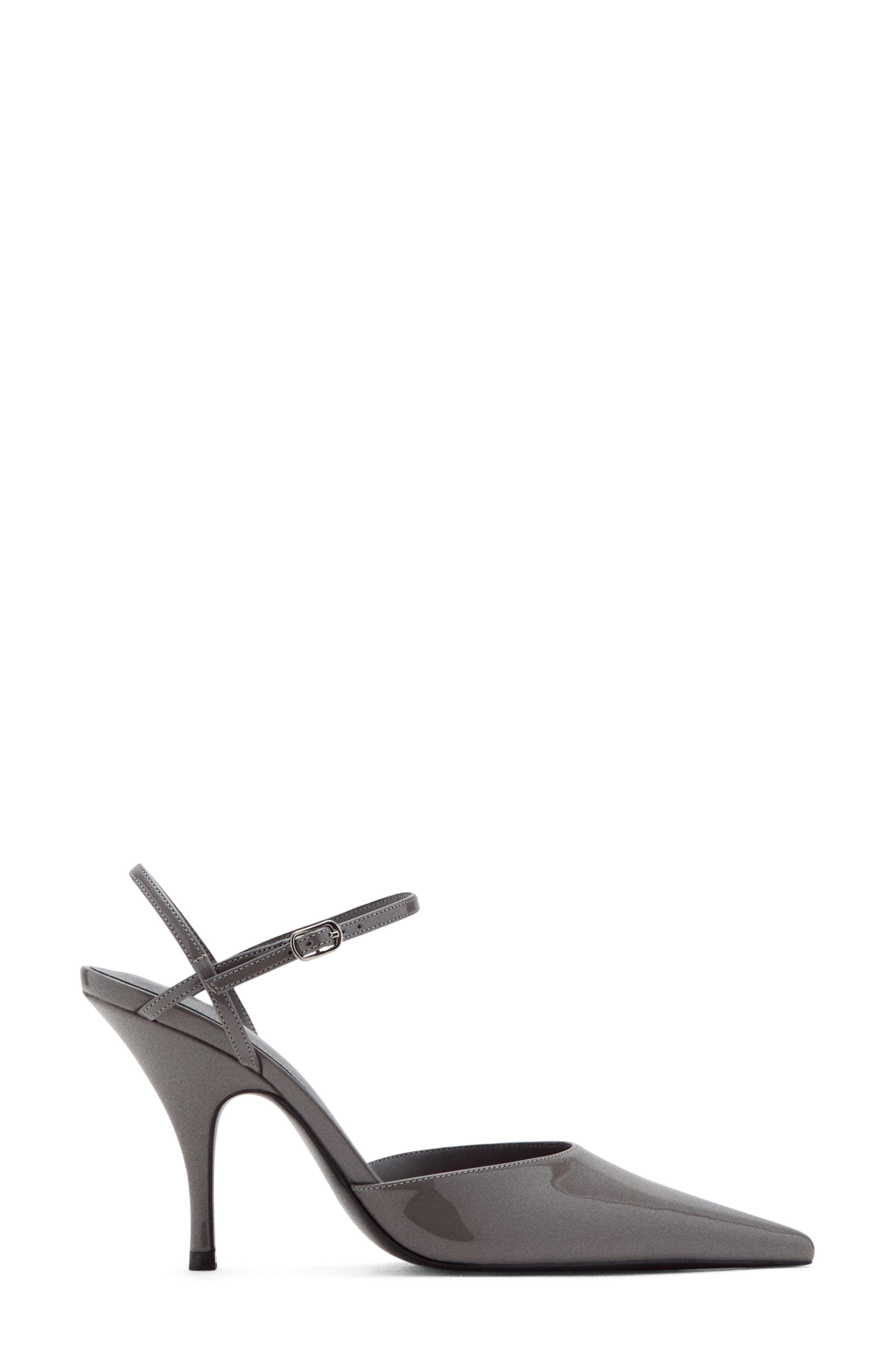 MANGO Ankle Strap Pointed Toe Slingback Pump, Alternate, color, Grey