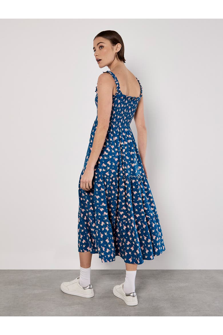 Spaced Ditsy Smocked Tiered Dress, Alternate, color, Blue