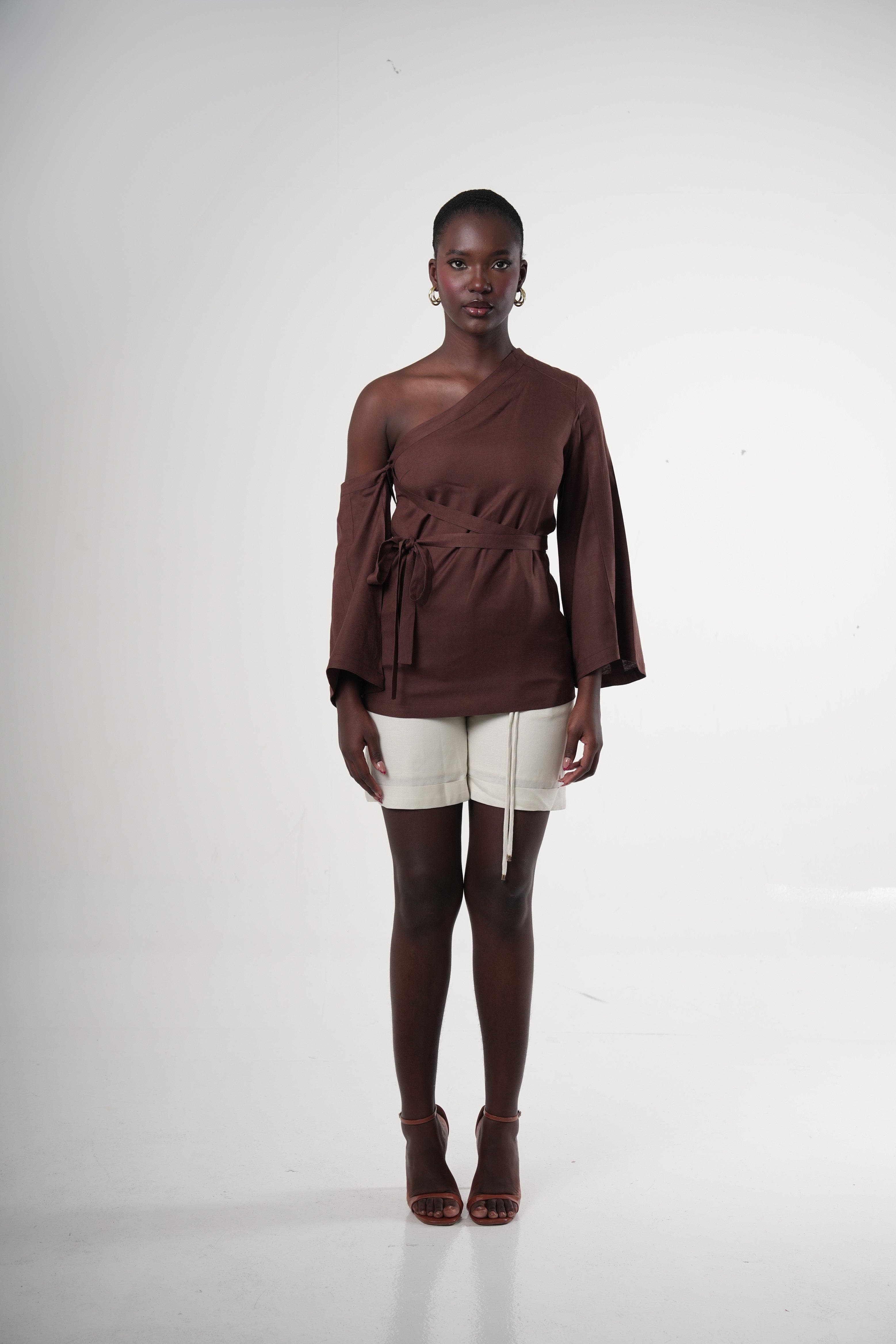 Cacao Convertible One-shoulder Blouse - image 2